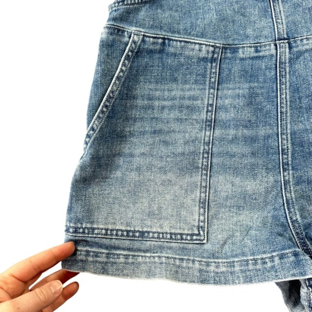 Aerie Size Small Denim Shortall Overalls Medium Wash Daisy Embroidery Summer - Picture 6 of 10